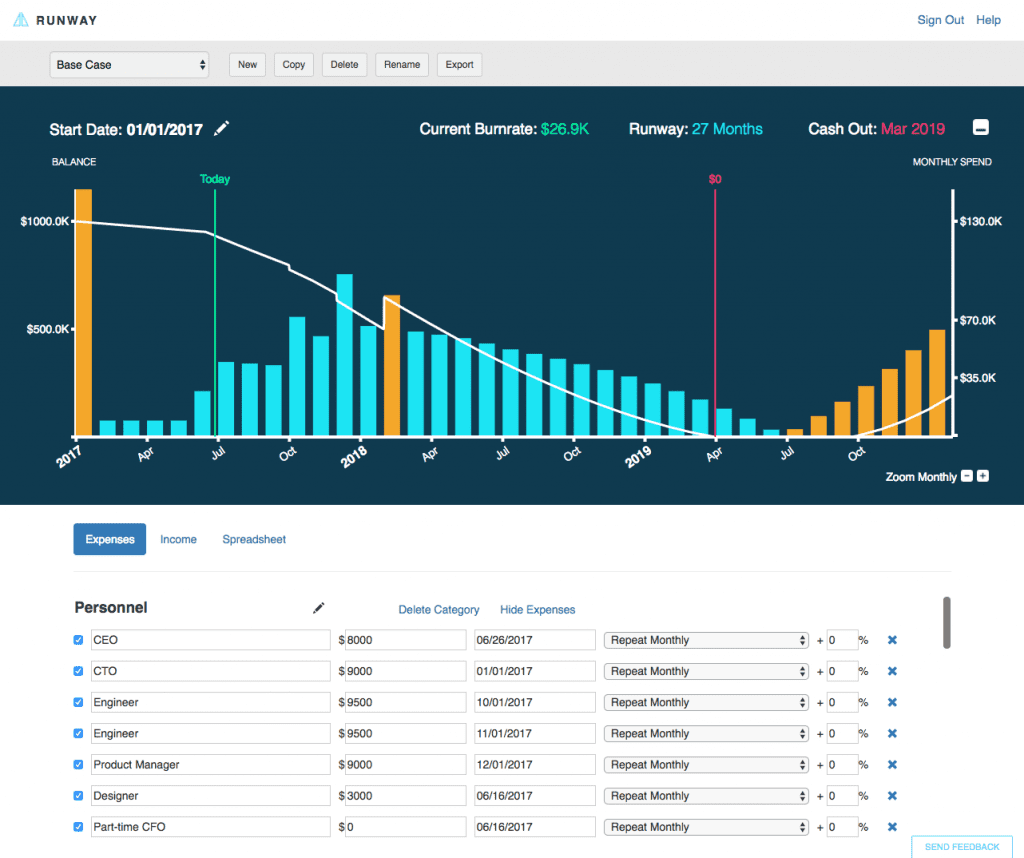 Runway - Cash Flow Tool